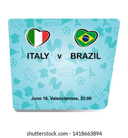 Italy vs Brazil, Women world football match 2019 with cyan background, French pattern with modern and traditional elements, Vector illustration