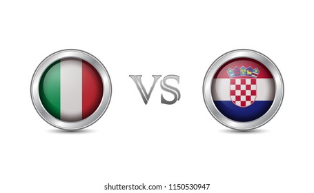 Italy vs croatia flag concept in metal circle badges for international championship football competition 