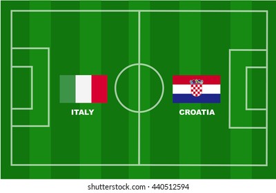 Italy vs Croatia flag design on soccer field background for football tournament , this image for sport template or banner in vector format