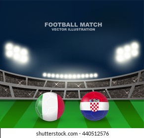 Italy vs Croatia soccer ball in flag design on stadium background for football tournament , this image for sport match template or banner in vector illustration