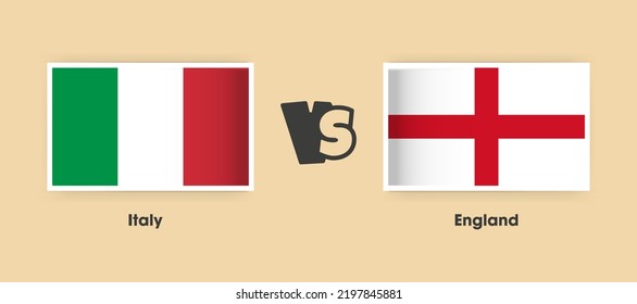 Italy vs England flags placed side by side. Creative stylish national flags of Italy vs England with background