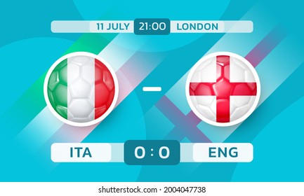 Italy vs England match. Banner template with countries icons in the form of soccer ball with flag. Vector illustration