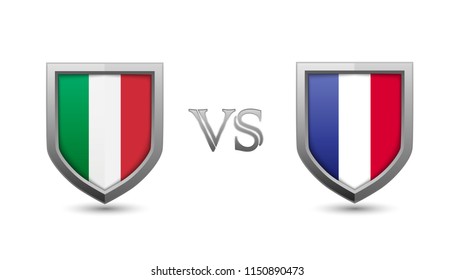 Italy vs france flag shield badges for international championship football competition