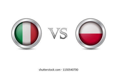 Italy vs poland flag concept in metal circle badges for international championship football competition 