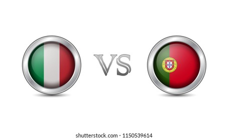 Italy vs portugal flag concept in metal circle badges for international championship football competition 