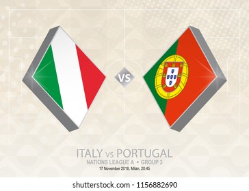 Italy vs Portugal, League A, Group 3. Europe football competition on beige soccer background.