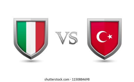 Italy vs turkey flag shield badges for international championship football competition