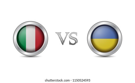 Italy vs ukraine flag concept in metal circle badges for international championship football competition 