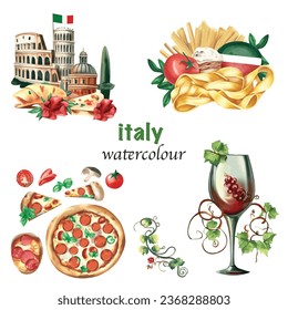 Italy watercolor watercolour  Italian illustration travel  vector