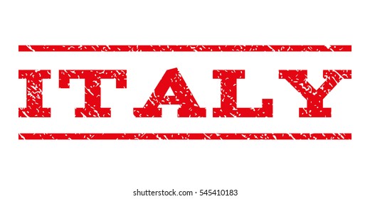 Italy watermark stamp. Text caption between horizontal parallel lines with grunge design style. Rubber seal stamp with dirty texture. Vector intensive red color ink imprint on a white background.