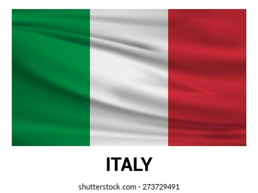 italy Waving flag isolated vector in official colors and Proportion Correctly. waving wind Flag realistic fabric effect. country's name label in bottom