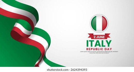 Itália acenando bandeira de fita para o fundo do dia da República. Modelo para design de banner de dia nacional