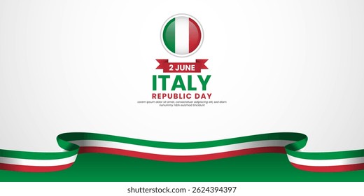 Italy waving ribbon flag for Republic day background. Template for national day banner design