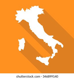 Italy white map,border flat simple style with long shadow on orange background