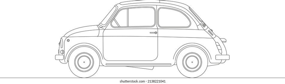 Italy, year 1957, Nuova Fiat 500 popular car, illustration outlined