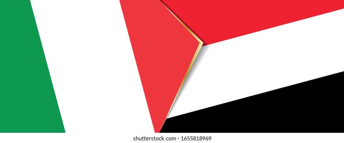 Banderas de Italia y Yemen, dos banderas vectoriales símbolo de relación o confrontación.