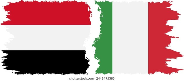 Italy and Yemen grunge flags connection, vector