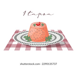 Itapoa crab pudding, seafood pudding, latin american cuisine, brazilian national cuisine. Food illustration, vector	
