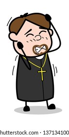 Itching - Cartoon Priest Religious Vector Illustration