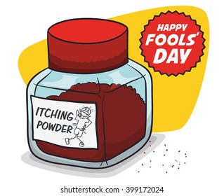 Itching powder in bottle poster promo sale for April Fools' Day.