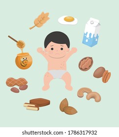 Itchy and allergic foods for baby boys, boys, wheat, eggs, milk, nuts, walnuts, walnuts, cashews, almonds, dried beans, peanuts, honey, set