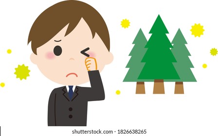 Itchy eyes with cedar pollen.Vector illustration.