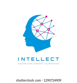 Itellect - concept business logo template vector illustration. Human head creative sign. Abstract mind symbol. Technology digital brain icon. Graphic design element. 