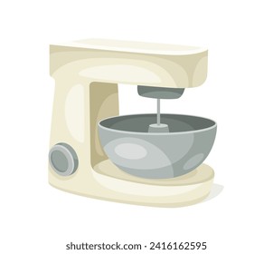 Item for baking concept. Mixing apparatus with bowl. Cooking and preparation of homemade eating. Graphic element for website. Cartoon flat vector illustration isolated on white background