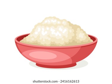 Item for baking concept. Red bowl with sour milk. Cooking and preparation of homemade eating. Tasty food with protein. Cartoon flat vector illustration isolated on white background