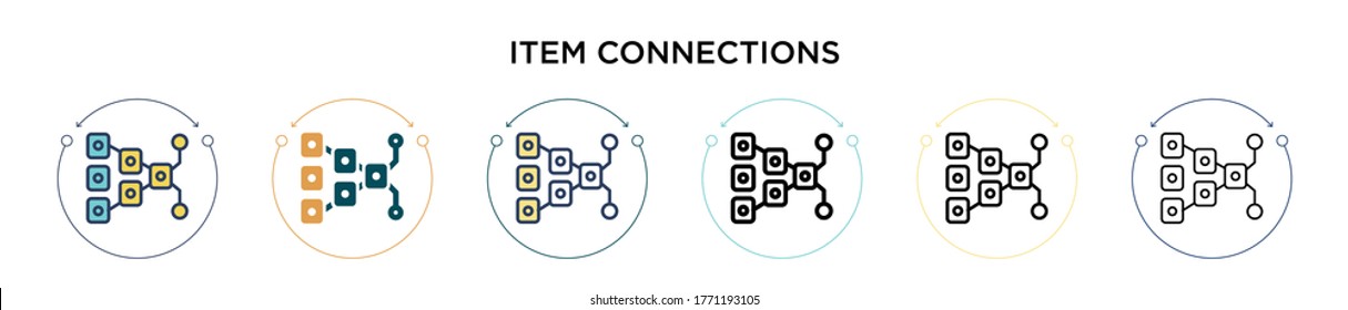 Item connections icon in filled, thin line, outline and stroke style. Vector illustration of two colored and black item connections vector icons designs can be used for mobile, ui, web