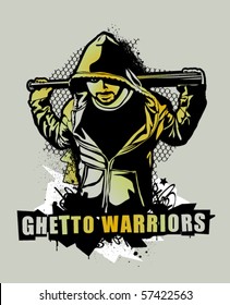 Item from Ghetto Warriors vector collection. Gangster on dirty graffiti background. Vector illustration.