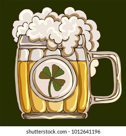 Item for the holiday. Mug of beer on green background