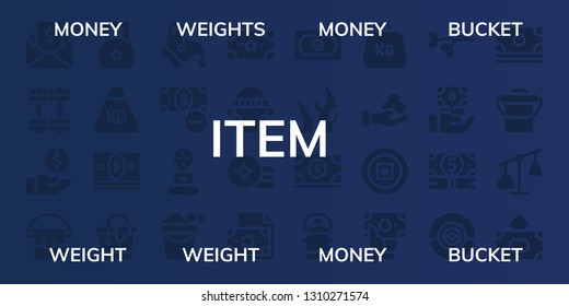 item icon set. 32 filled item icons. on blue background style Collection Of - ey Weights Bucket Weight Hipster Branches Branch go
