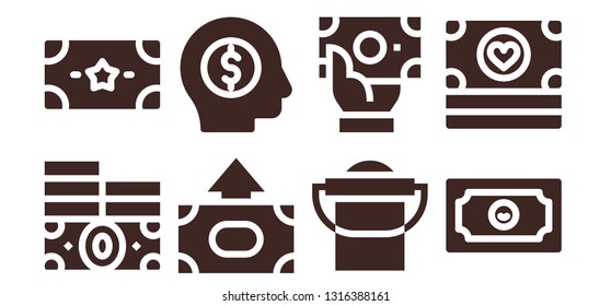 item icon set. 8 filled item icons.  Simple modern icons about  - Money, Bucket
