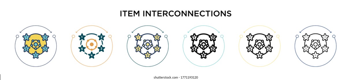 Item interconnections icon in filled, thin line, outline and stroke style. Vector illustration of two colored and black item interconnections vector icons designs can be used for mobile, ui, web