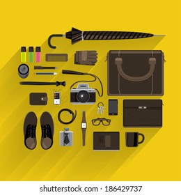 Item lifestyle and marketing on top view by vector platform flat design and longshadow