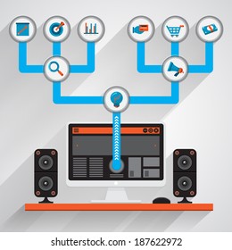 Item lifestyle and marketing on top view by vector platform flat design and longshadow