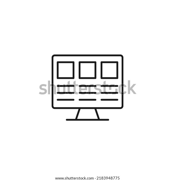 Item on pc monitor.
Outline sign suitable for web sites, apps, stores etc. Editable
stroke. Vector monochrome line icon of web site or social media on
computer monitor 