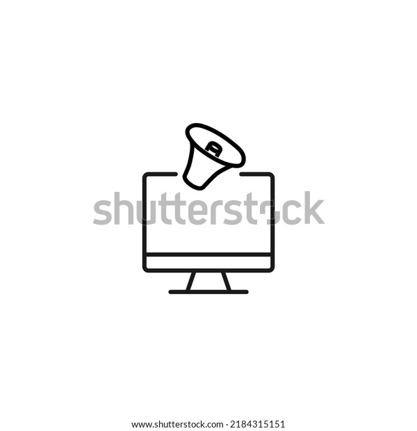 Item on pc monitor. Outline sign
suitable for web sites, apps, stores etc. Editable stroke. Vector
monochrome line icon of loud speaker on computer monitor
