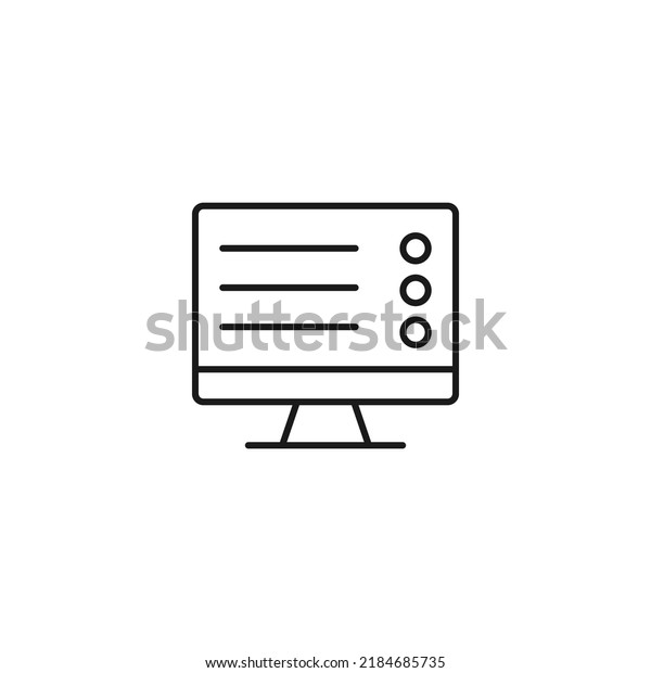 Item on pc monitor. Outline sign\
suitable for web sites, apps, stores etc. Editable stroke. Vector\
monochrome line icon of web site on computer monitor\
