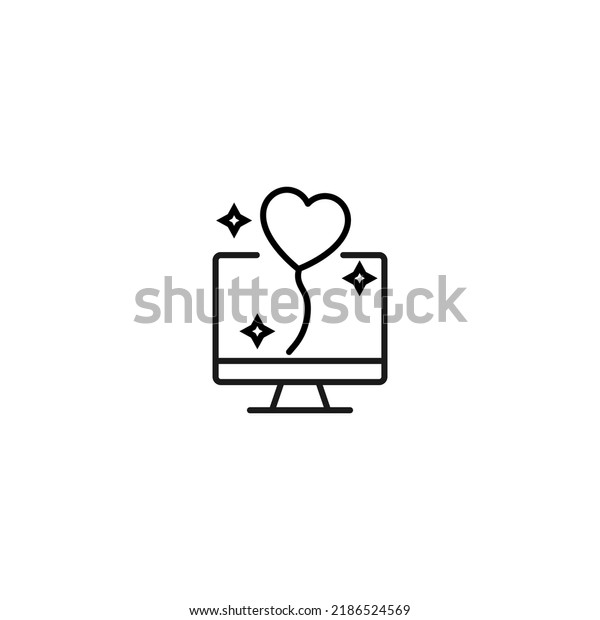 Item on pc monitor. Outline\
sign suitable for web sites, apps, stores etc. Editable stroke.\
Vector monochrome line icon of heart and glows on computer monitor\
