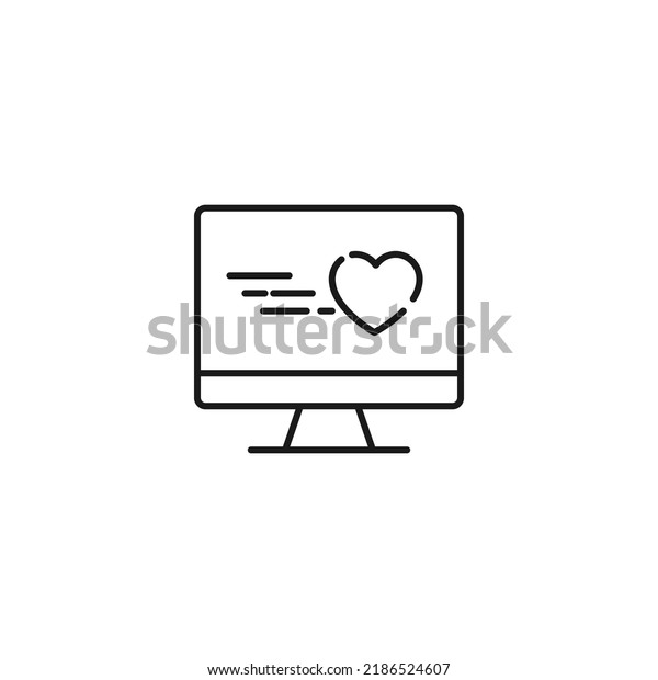 Item on pc monitor. Outline sign\
suitable for web sites, apps, stores etc. Editable stroke. Vector\
monochrome line icon of heart on computer monitor\
