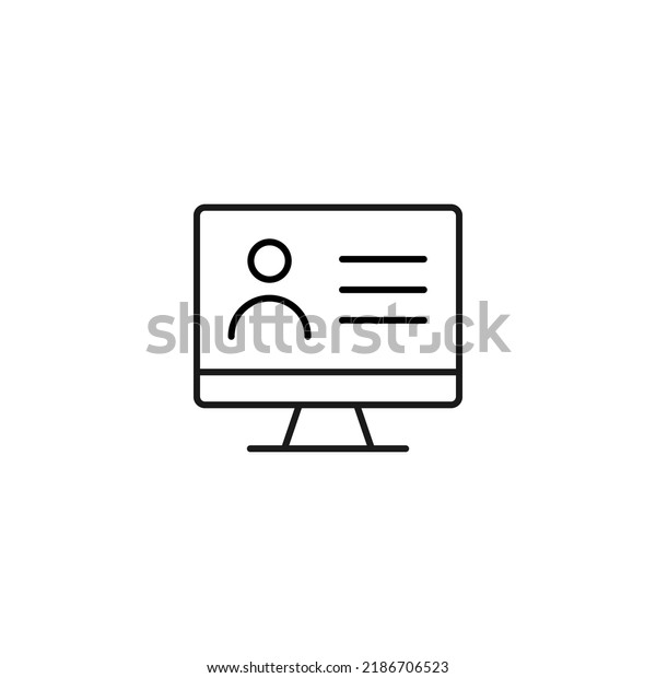 Item on pc monitor. Outline sign\
suitable for web sites, apps, stores etc. Editable stroke. Vector\
monochrome line icon of user on computer monitor\
