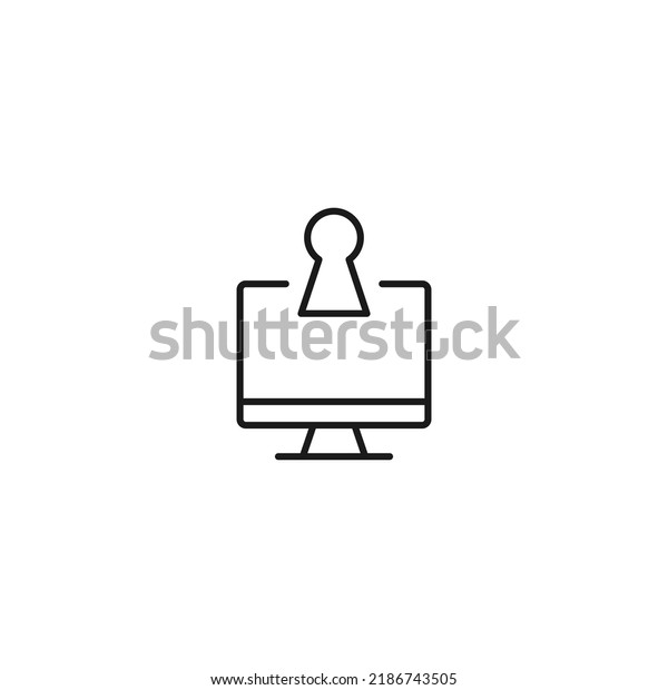 Item on pc monitor. Outline sign\
suitable for web sites, apps, stores etc. Editable stroke. Vector\
monochrome line icon of keyhole on computer monitor\
