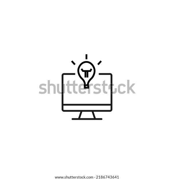 Item on pc monitor. Outline sign\
suitable for web sites, apps, stores etc. Editable stroke. Vector\
monochrome line icon of light bulb on computer monitor\
