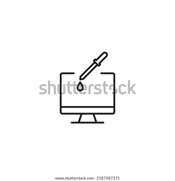 Item on pc monitor. Outline sign\
suitable for web sites, apps, stores etc. Editable stroke. Vector\
monochrome line icon of eyedropper on computer monitor\
