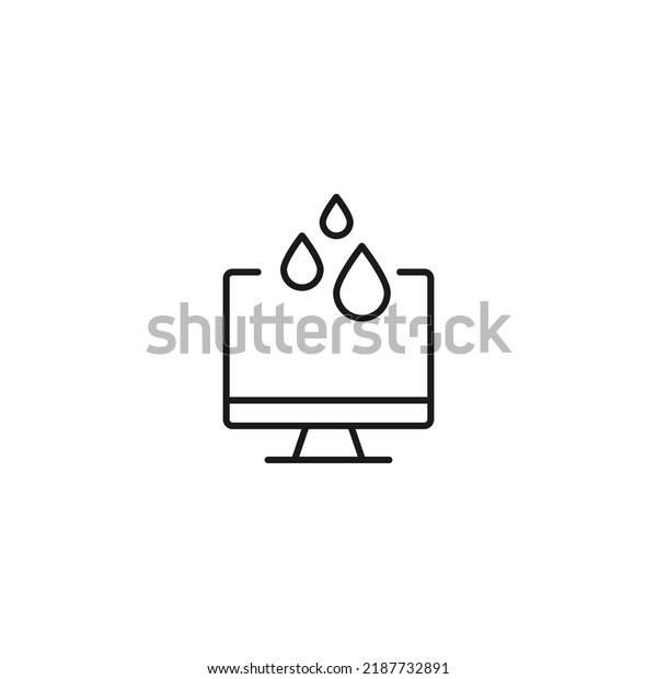 Item on pc monitor. Outline sign
suitable for web sites, apps, stores etc. Editable stroke. Vector
monochrome line icon of water drops on computer monitor
