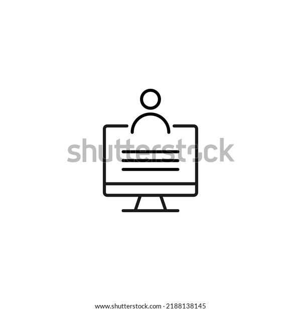 Item on pc monitor. Outline sign\
suitable for web sites, apps, stores etc. Editable stroke. Vector\
monochrome line icon of user profile on computer monitor\
