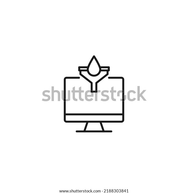 Item on pc monitor. Outline sign\
suitable for web sites, apps, stores etc. Editable stroke. Vector\
monochrome line icon of drop water on computer monitor\
