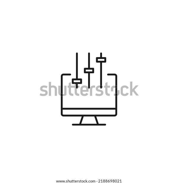 Item on pc monitor. Outline sign\
suitable for web sites, apps, stores etc. Editable stroke. Vector\
monochrome line icon of sound bar on computer monitor\
